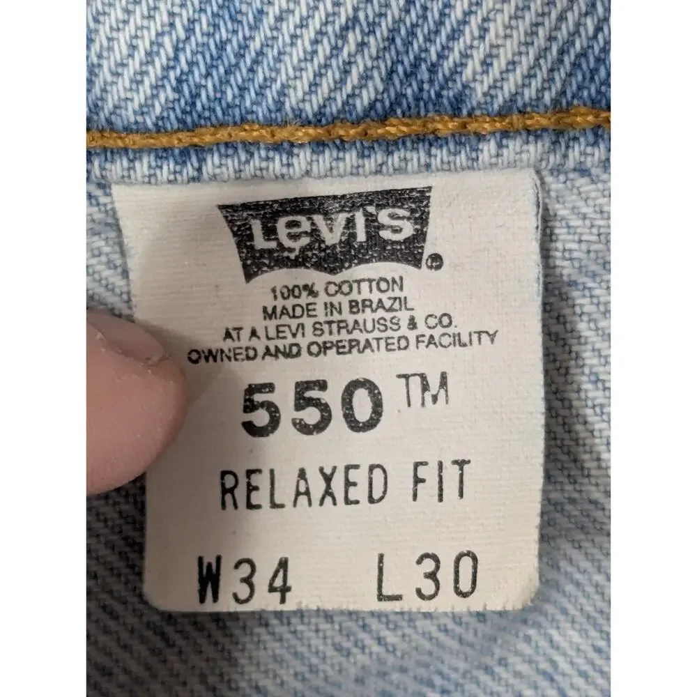 1997 Levi's 550 Relaxed Fit Light Wash Denim Jeans Orange Tab 34x30